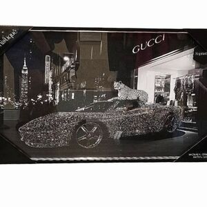 Sophistique Gucci Monochrome Blinged Out Car & Leopard Framed Wall Decor